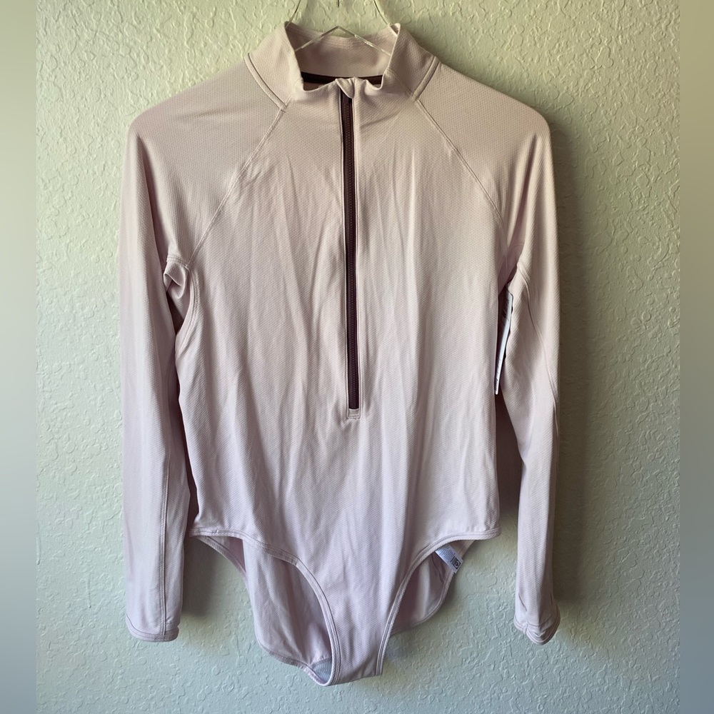 Athleta Endurance Half Zip Bodysuit Purple Lilac Large L Athleisure Swimsuit